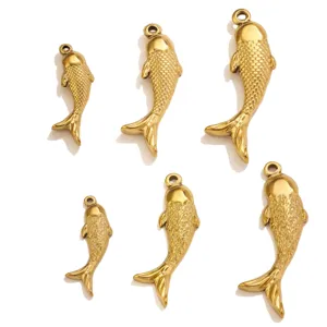 Stainless steel 18K gold plated koi fish charms pendants DIY jewelry making accessories set.
