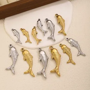 Stainless steel 18K gold plated koi carp fish pendant charms for DIY jewelry making accessories