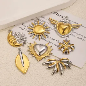 Pendentif vintage bicolore en acier inoxydable soleil lune coeur breloques de bijoux.