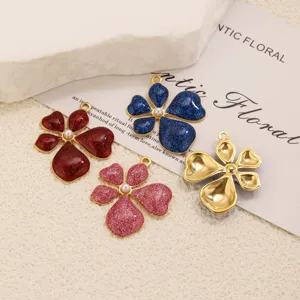 Gold stainless steel five-petal flower charms for DIY jewelry making, necklace and bracelet.