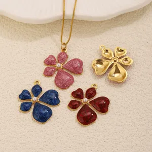Stainless steel clover flower pendant charm for DIY necklace bracelet jewelry making crafts.