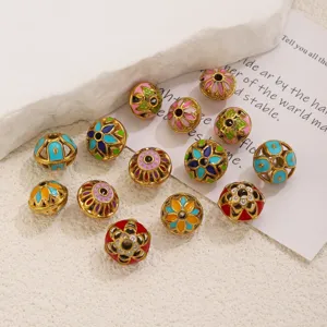 Exquisite cloisonne enamel hollow flower beads details, vibrant colors for DIY jewelry.