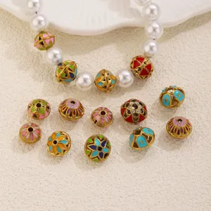 Stainless steel cloisonne enamel flower beads DIY jewelry accessories loose spacer beads