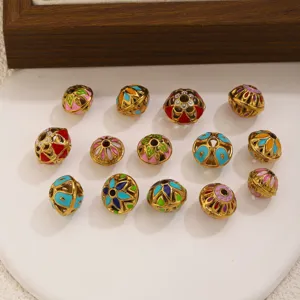 Stainless steel cloisonne hollow bead charm DIY bracelet necklace jewelry making accessory