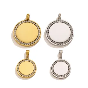 Stainless steel rhinestone round pendant blank DIY necklace jewelry accessory piece item