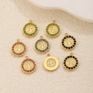 Colgantes de moneda con estrás redondos retro de acero inoxidable detalle para bisutería DIY