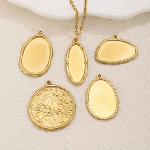 Stainless steel oval pendant blanks DIY handmade jewelry making components gold color findings