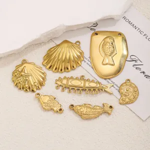Stainless steel 18k gold plated ocean style charms set, DIY handmade jewelry accessories.