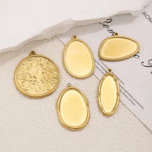 Stainless steel DIY jewelry pendant blanks, gold bezel tray charm set for crafting