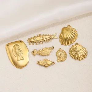 Stainless steel 18k gold plated marine pendant DIY handmade jewelry accessories detail shot.