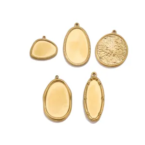Stainless Steel DIY Jewelry Pendant Charms Blank Bezels Gold Plated Craft Findings!