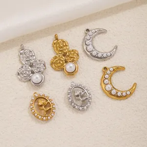 Edelstahl Rose Mond Kunstperle Anhänger Vintage DIY Schmuckherstellung Charms 6 Stk.