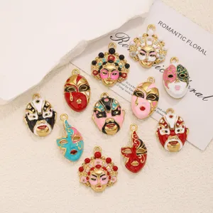 Pendentifs bijoux émail masque opéra chinois plaqué or 18K en acier inoxydable pour colliers boucles