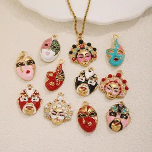 Pendentifs masque d'opéra de Pékin en acier inoxydable plaqué or 18K pour bijoux DIY.