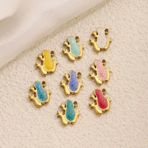 Stainless steel enamel frog charms for DIY jewelry making, colorful metal pendant accessories.