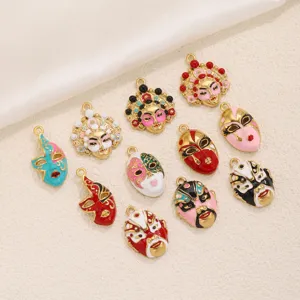 Gros plan des pendentifs en email masque d'opera chinois, ideaux pour la creation DIY.