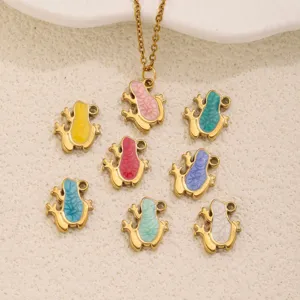 Stainless steel enamel frog charm detail, multi-color oil drop cute animal pendant for DIY jewelry.