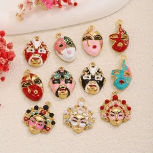 Pendentifs en émail métal masque opéra chinois pour accessoires de bijoux collier DIY