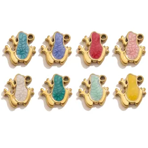 Stainless Steel 18K Gold Plated Enamel Frog Pendant DIY Necklace Bracelet Charm