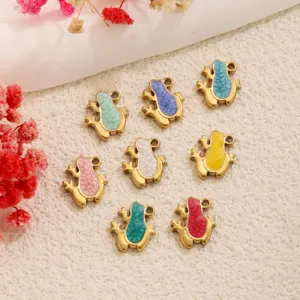 Stainless Steel 18K Gold Plated Enamel Frog Pendant DIY Necklace Bracelet Accessories Color Frog Charm Women Jewelry Making