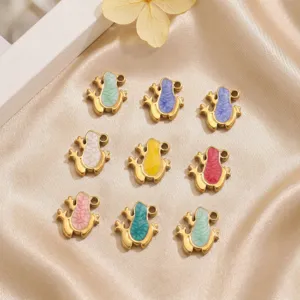 Stainless steel 18K gold plated colorful enamel frog charms pendant for DIY jewelry making.
