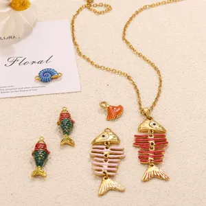 Stainless steel enamel fish bone and shell charms DIY handmade jewelry necklace accessories