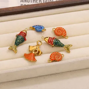 Stainless steel enamel charms fish shell ginkgo leaf DIY jewelry making pendants for bracelet necklace