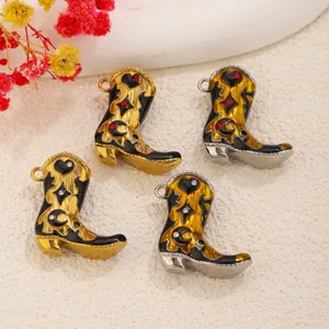 Ciondolo da Stivale da Cowboy Western in Acciaio Inossidabile Smalto Strass Vintage Stivali Ciondoli per Fai da Te Braccialetto Collana Fatto a Mano Componenti Gioielli