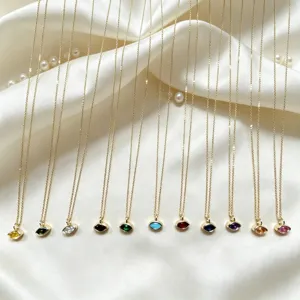 Gold-plated chain necklace featuring colorful marquise gemstone pendants for fashion style.