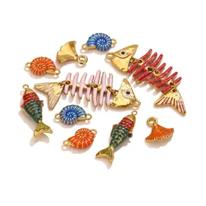 Enamel fish skeleton shell ginkgo DIY jewelry charms pendant accessories for necklace