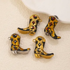 Ciondolo stivale cowboy western in acciaio inossidabile strass gocce olio accessori gioielli