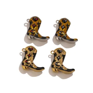 Ciondolo stivale cowboy in acciaio inossidabile smalto strass retro accessori gioielli