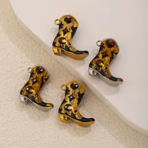 Ciondoli stivali cowboy western in acciaio inossidabile, strass smalto accessori gioielli.