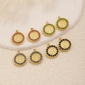 Colgante redondo vintage de diamantes de imitación de acero inoxidable para joyería DIY
