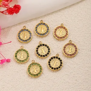 Colgante Medalla de San Benito Vintage de Acero Inoxidable con Diamantes de Imitación de Colores para Hacer Joyas DIY Accesorios de Pulsera Collar Mujer