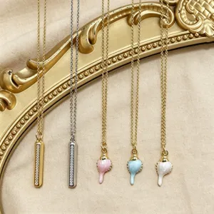Macaron oil conch and pave bar pendant necklaces set, elegant daily fashion jewelry.
