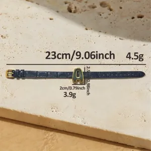Retro leather strap bracelet with metal letter pendant, detailed size and weight specs.