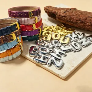 Retro European Style DIY Letter Accessories Leather Watchband Bracelet Gold Silver Alphabet Charms For Fashion Jewelry Wristband Decor