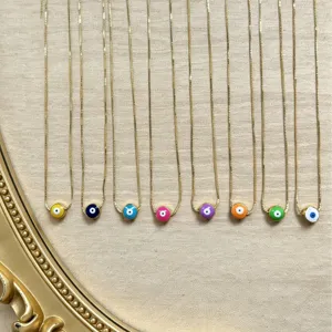 Vergulde kleurrijke boze oog hanger ketting, vintage geëmailleerde amulet sieraden.
