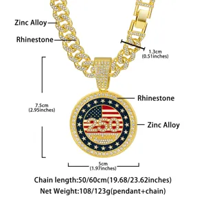 Collar de cadena cubana con diamantes de imitación del 250 aniversario, aleación, 50-60cm