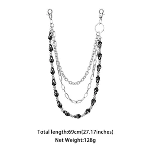 Punk multi-layer skull pants chain, gothic hip-hop metal waist chain for stylish streetwear.