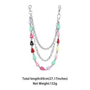 Multi-layer metal pants chain with colorful money bag charms hip hop jeans waist jewelry