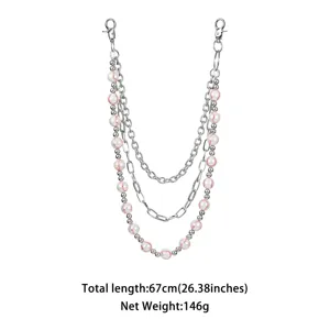 Mehrlagige Metall Hosenkette Taillenkette mit dekorativen Perlen für Damen Jeans Dekoration.