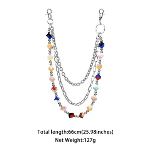 Multi-layer pants chain with colorful cube charms fashion hip hop wallet chain for jeans