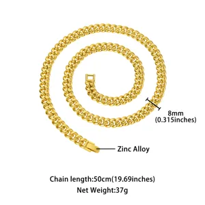 Classic Gold Color Curb Chain Necklace 50cm Length 8mm Width Zinc Alloy Fashion Jewelry