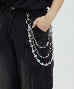 Mehrschichtige Hosenkette Metall Hip Hop Streetwear silberne Taillenkette für Jeans Deko.