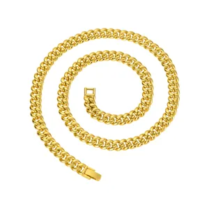 Classic gold cuban link chain necklace, stylish minimalist clavicle chain jewelry for daily wear.