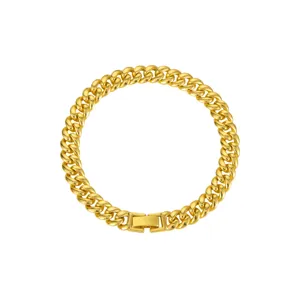 Gold Cuban link chain necklace detail showing texture, premium metal links and secure clasp.