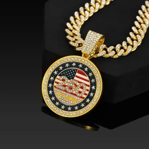 Cadena cubana de oro diamantes de imitación colgante 250 aniversario EE.UU. collar