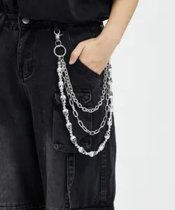 Three-layer skull mask hip-hop pants chain fashion waist chain versatile jeans chain detail